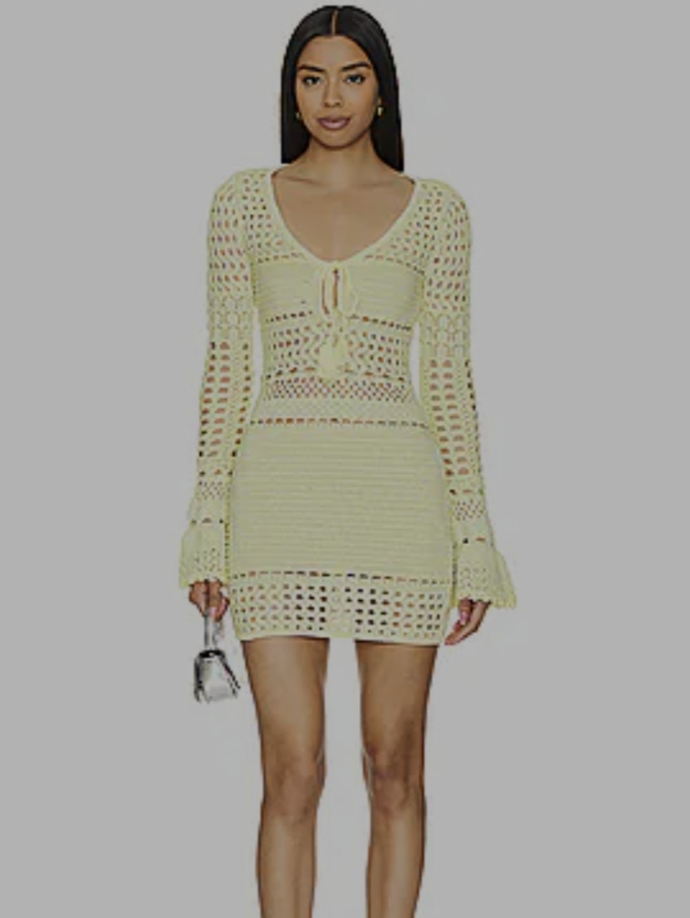 NWOT Retrofete Peony Lemonade Crochet Mini Dress Metallic Gold Beach Vacation